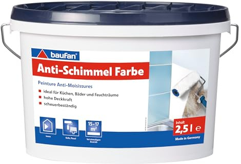 Baufan Anti-Schimmel Farbe 2,5 L | ideal für Küche, Bäder und Feuchträume | hohe Deckkraft | scheuerbeständig | BAuA-Nr. 117334