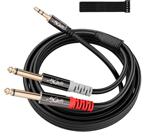 Mygatti 5m Cavo jack 3,5mm a 2x6,35mm, TRS Maschio a TS Maschio Mono Y Audio Cavo, OFC-Drahtkern, per Mixer,Chitarra,Amplificatore,Microfono,altoparlanti,laptop etc+5 fascette per cavi