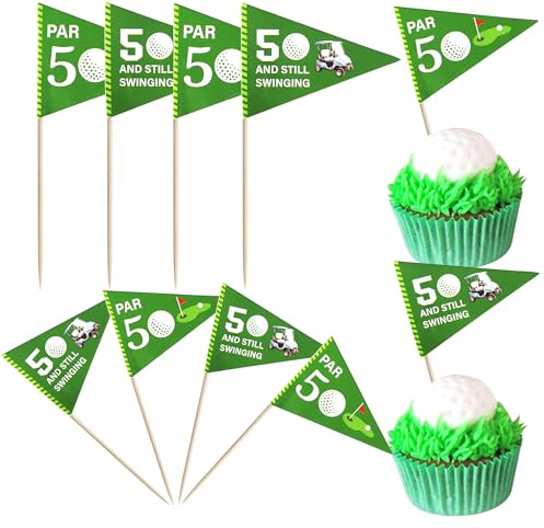 Xsstarmi 40 Pack Golf Flags Cupcake Toppers Par 50 And Still Swinging Cupcake Picks for Sports Golf Theme Cheers to 50 Happy 50th Birthday Anniversary Party Cake Decorations Supplies