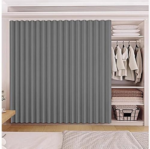 Cortina de Puerta Plegable, Cortinas Cocina Puerta Sin Taladrar para Salón Dormitorio, Cortinas de Debajo del Fregadero con Riel Autoadhesivo, FáCiles Limpiar(Gris,160x200cm)