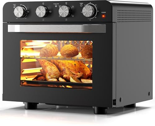 Karinear Mini Forno ad Aria 36L, 6 in 1 Forno + Friggitrice ad Aria, 1800W Air Fryer di Manopola, Barbecue, Cuocere, Circolazione d'Aria Calda a 360°, Temperatura fino a 230°, 60 Minutes Timer, Nero