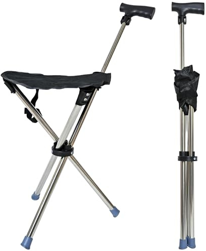Leevam Gehstock mit Sitz 68-90CM faltender Leichter Gehstock Stuhl Kapazität 100kg justierbare Höhe 2-in-1 beweglicher Sitz für Erwachsene