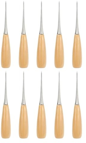 Asyduey 10 Punzones de Costura de con Manejar de Madera, Herramientas de Punzón para de, Punzón de Costura de para Trabajar el