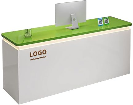 BVCL Empfangstheke Rezeption, Front Theke Bürotheke Rezeption Tisch, LED-Licht, Schublade mit Schloss, Schrank, für Salons, Büros, Lobbys, Einzelhandelsgeschäfte(Green,120cm)