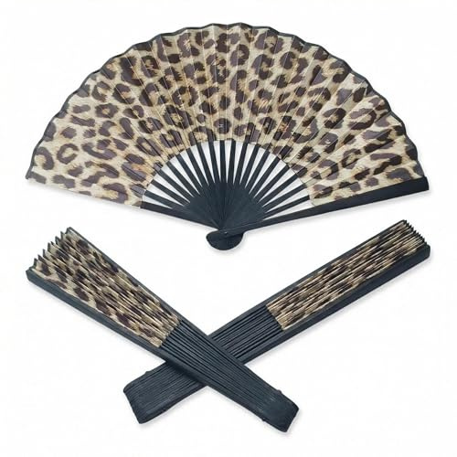 Satiskid 2 Pcs Folding Hand Fans Rave Fan Set With Leopard Print Portable Foldable Hand Held Fan for Dance Party Summer Outdoor Festivals Events