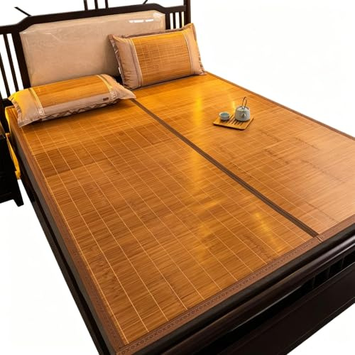 MMleYN Coprimaterasso in bambù Naturale Stuoia di bambù Traspirante A Nido d'Ape Materassino Rinfrescante in Rattan per Bambini E Anziani 190/195/200cm(195x135cm)