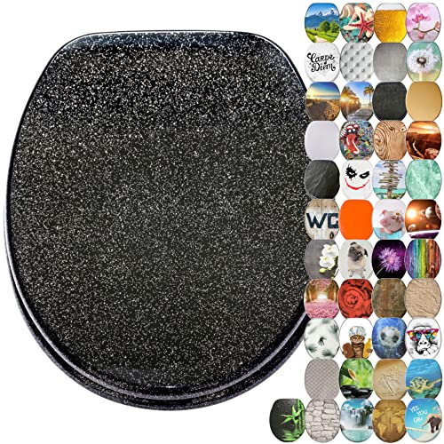 Sanilo Soft Close Toilet Seat, Wide Choice of Black Toilet Seats, Stable Hinges, Easy to Mount (Glittering Black)