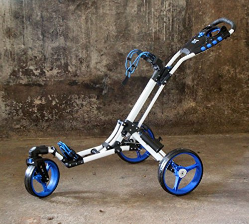 Yorrx - Carro de golf con rueda delantera giratoria 360°, incluye toalla, azul/blanco