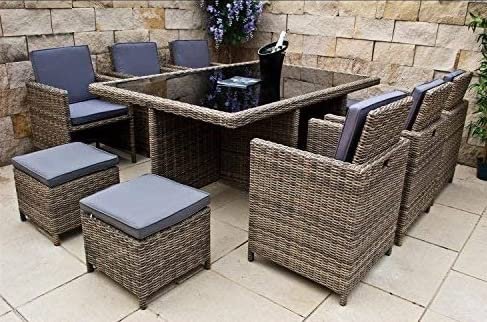 Ragnarök-Möbeldesign Premium PolyRattan - Deutscher Hersteller - 8 Jahre GARANTIE - Aluminium Gartenmöbel Essgruppe Tisch Stuhl Hocker Polster Rostfrei Grau Schwarz Esstisch Rattan Sitzgruppe