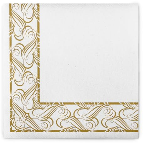 Sovie HORECA Serviette KARIMA in Gold aus Linclass® Airlaid, 40 x 40 cm, 50 Stück, Design: filigraner goldfarbener Ornamentrahmen – ideal für Gastronomie & Events