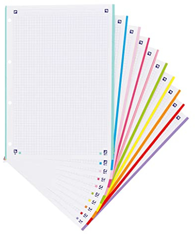 Karierte Blätter, A4, Oxford, School, 10 Farben, 160 Blatt, kariert 5 x 5, mehrfarbig
