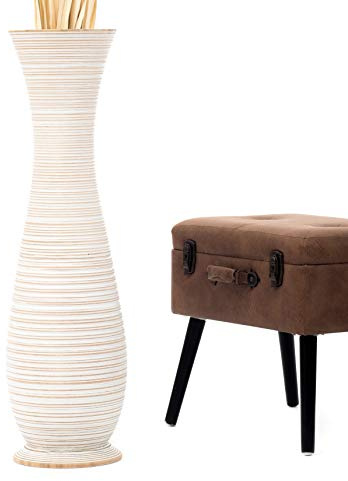 Leewadee Große Bodenvase 85 cm Mangoholz für Pampasgras & Trockenblumen | Dekovase fürs Wohnzimmer, für Zweige & Trockengräser - bruchfester als Keramik, kein Wasser. Boho