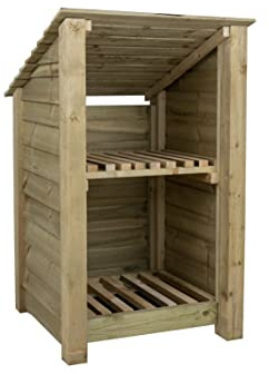 Arbor Garden Solutions wooden log store 4ft, firewood storage (W-79cm, H-126cm, D-88cm), natural finish (With kindling shelf (roof sloping back))