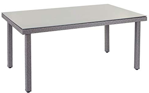 Mendler Poly-Rattan Gartentisch Cava, 160x90x74cm - grau | Esstisch, Tisch mit Glasplatte