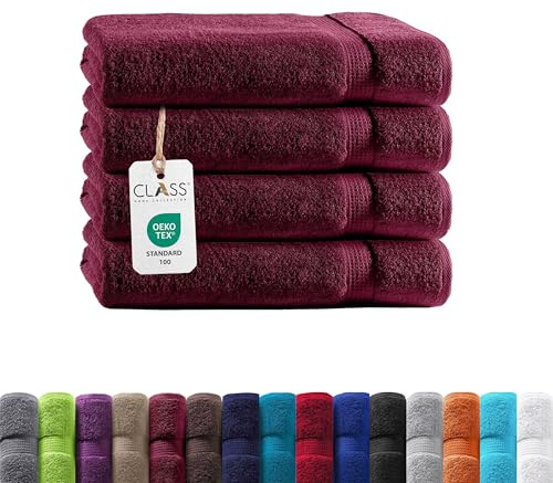 Class Home Collection Frottee Handtücher 50x100 cm – 4er Set Handtuch – Besonders weiche & saugfähige Handtücher aus 100% Baumwolle mit Aufhänger – Bordeaux