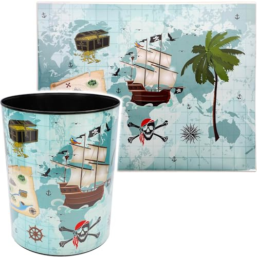alles-meine.de GmbH 2 TLG. Set Schreibtischunterlage + Papierkorb - Pirat & Piratenschiff - inkl. Name - Schreibtischset - Unterlage - 50 cm * 39 cm - abwischbar - Mülleimer Ab..