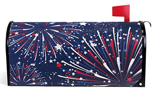 Oarencol Patriotic USA American Fireworks Star Mailbox Covers Magnetic Large Post Letter Box Wraps Garden Yard Home Decor Oversize Size 25.5 X 21