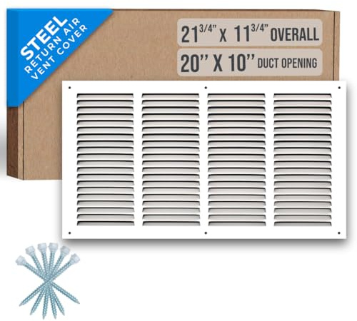 Fits 20x10 Duct Opening | Steel Return Air Grille by Handua | Vent Cover Grill for Sidewall and Ceiling | White | HVAC Cold Air Intake Grille | Outer Dimensions: 21.75W X 11.75
