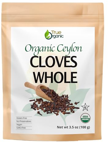 True Organic Ceylon Cloves Whole, 3.5 ounces, Premium Quality, USDA Organic & Kosher Certified, Non-GMO, Fresh Organic Cloves, Pure Ceylon Premium Quality.