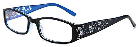 KoKoBin Damer ultralätta läsglasögon elegant anti-blått ljus med blomspegelfötter små läsglasögon (blå, +1,5)