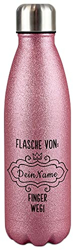 Print Royal Glitzer-Trinkflasche Edelstahl selbst gestalten mit Name - Flasche von - Thermosflasche, Wasserflasche BPA-frei, Geschenk Freundin, Reise, Sport I Personalisiertes Geschenk, Pink