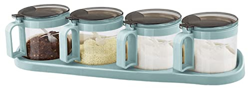 TENTA TENTA KITCHEN Gourmet Seasoning Box with Serving Spoons, Spice Jar Set Condiment Cruet Bottle, Kitchen Supplies,Nice Design for Kitchen (glass)