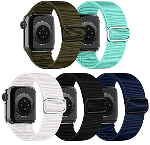 Chinbersky 5-pack klockarmband kompatibla med Apple Watch, 41 mm, 40 mm, 38 mm, justerbar elastisk stretchig nylonrem, sportband, ögla, ersättningsband för iWatch serie 8/7/6/5/4/3/2/1/SE