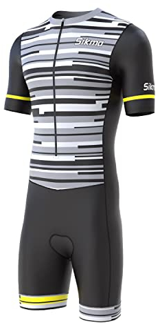 Herren Fahrrad-Skinsuit Gel gepolstert Einteiler Trisuit Bike Top kurzes Sublimiertes Design, schwarz / grau, XL
