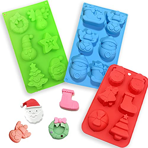 3 Stück Silikonform Weihnachten, Pralinenform Weihnachten Silikon, Weihnachten Silikonformen, 3D Silikon Seifenformen, Weihnachts Schokoladenform für Muffins, Kekse, Gelee