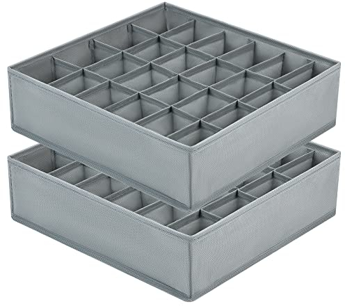 DIMJ Schubladen-Organizer für Socken, 2 Stück, Schubladentrenner, faltbar, mit 24 Fächern, Aufbewahrungsboxen für Kleidung, Höschen, Grau