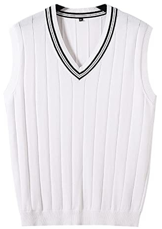 MANBOZIXi Jerséis sin Mangas de Hombre Sueter Cuello en V Chalecos de Punto, Blanco 3XL