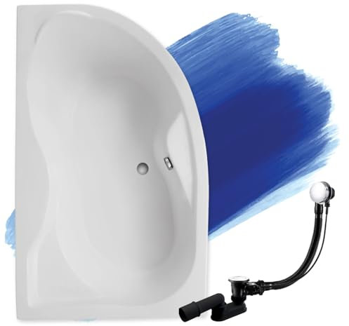 BADLAND Badewanne Original Weiß Acryl Wanne Eckbadewanne DORA 170x110 Links KOMPLETTSET SET + Füßen und Exklusive Chrom Automatik Ablaufgarnitur Made in EU 3in1