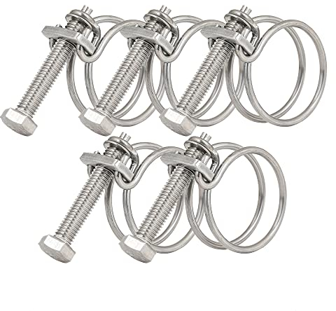 36-40mm Doppel Draht Schlauchschellen, Einstellbar Drahtschlauchschellen 201 Edelstahl Doppeldraht Schlauchschellen, Wasser Rohr Tank Rohrschellen für Familie Automobil Tubing (5 Stück)