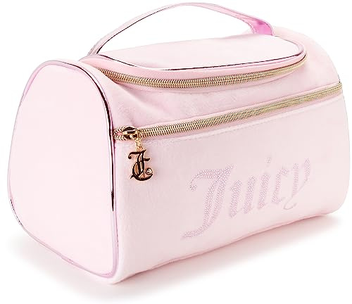 Juicy Couture Pink Makeup Bag Cosmetics Organizer Travel Essentials Hanging Duffel Velour Rhinestones