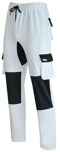 MS9 Mens Painters Fleece Decorators Combat Cargo Work Trousers Pants Joggers H10 White