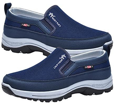 Ortopediska skor för män | Lätta slip-on skor för män, andningsbara sneakers för utomhussporter, vandring, promenader, Mörkblå, 39 EU