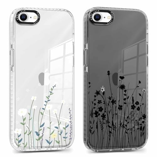 Xylota 2 Stück Handyhülle für iPhone 8/7/SE 2020/SE 2022 4,7 Hülle, Durchsichtig Aesthetic Blumen Muster Case, Weich Silikon TPU Stoßfeste Kratzfest Schutzhülle Frauen Mädchen Mode Cover für iPhone 7