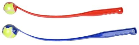 Fluffix Ballwerfer für Hunde mit Tennisball - 2er Set (Rot, Blau oder Schwarz) - 65 cm - Weitwurf-Technologie für aktives Apportieren, praktisch und hygienisch, aus robustem Kunststoff