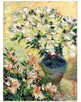 MOBYAT berühmter alter impressionistischer Künstler,„Weiße Azaleen im Topf“, Wandkunstdruck für Wohnzimmer, Leinwanddruck, Heimdekoration, 60x85cm(24x33in) Rahmenlos