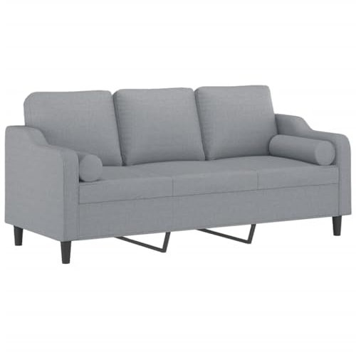 vidaXL Sofa 3 Sitzer, Couch mit Zierkissen, Liegesofa für Wohnzimmer, Polstersofa Sessel Relaxsofa Loungesofa Relaxcouch, Hellgrau Stoff
