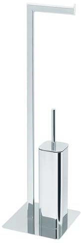 Libaro WC-Garnitur Bologna – WC-Bürstengarnitur mit Toilettenpapierhalter – Standgarnitur aus Metall Chrom glänzend – WC-Bürste geschlossen mit Rollenhalter – Modernes Design für Bad und Gäste-WC
