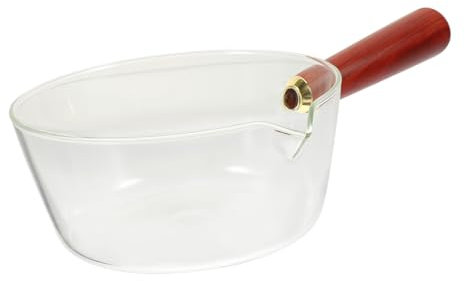 Zerodeko Casserole à Lait Verre Borosilicate Résistant Haute Température Avec Manche Bois Chauffe-beurre Antiadhésif Pot Transparent Compatible Toutes Plaques Dont Induction