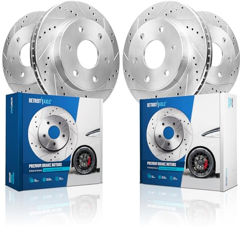 Detroit Axle - Brake Rotors for 2015 2016 2017 Ford F-150 [Electronic Parking Brakes] Drilled and Slotted Disc Brake Rotors Replacement : 13.78 inch Front and 13.23 inch Rear Rotors