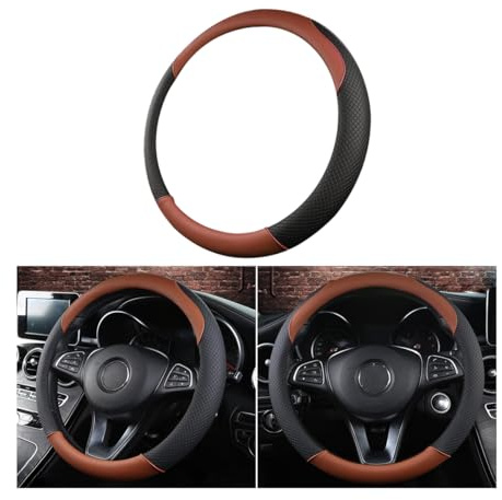 CGEAMDY Lenkradbezug Auto, Mikrofaser-Leder-Lenkradabdeckung, Sport Anti Rutsch Universal Lenkradbezug, Lenkrad Abdeckung Echtes Leder Breathable(Curry Schwarz)