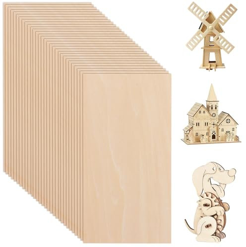 GBACHOOSE 30 lastre di legno 200 x 100 x 3 mm, in legno compensato con 5 matite, legno di tiglio da intagliare, pannelli di legno per progetti laser, fai da te, pittura artistica