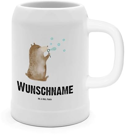 Mr. & Mrs. Panda Personalisierter Bierkrug Bär Seifenblasen - Personalisierte Geschenke, Teddy, Mit Namen, Zinnkrug Namensgravur, Lustig Sein Glücklich Traurig Happy, Für Stammtisch Wunschname