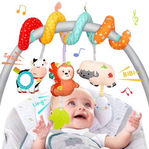 Kinderwagen Spielzeug Babyschale Spielzeug Babyspielzeug 0-6 Monate, Bauernhof Activity Spirale Baby Neugeborenen Spielzeug für Bett Laufstall Babyschale Autositz ab 0 3 6 9 12 Monaten Junge Mädchen