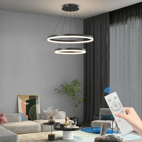 Mikeru LED Rund Esstisch Pendelleuchte, 40+60CM 2 Ring LED Pendelleuchte Dimmbar mit Fernbedienung 10% bis 100% Deckenbeleuchtung Doppel Ringleuchte Decke Wohnzimmerlampe für Schlafzimmer, Vorraum