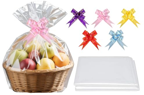 Hitopin Fogli di Carta da Regalo Trasparente, 75X100CM, Grande Pellicola Regalo Trasparente, Pellicole da Regalo Trasparenti, per Cesti di Natale, Cesti di Frutta (10PCS)