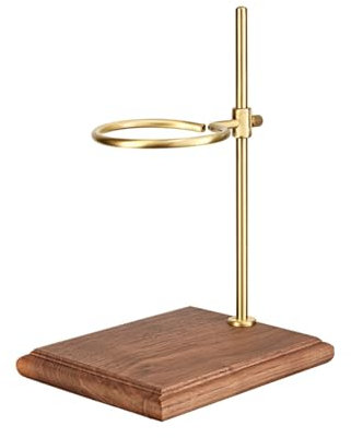 Tyenaza Versare il supporto del filtro del caffè, supporto per filtro a imbuto, con altezza di base anti -slittamento in legno di noce regolabile, supporto rame puro rotabile a 360 gradi (Brown)